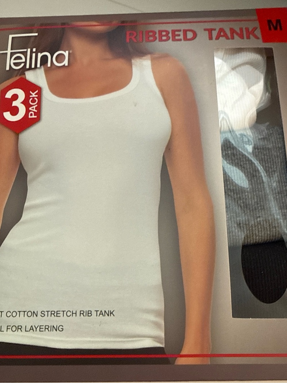 Felina Women's 3-Pack Soft cotton Stretch Ribbed Tank, Black/White/Gray, size M